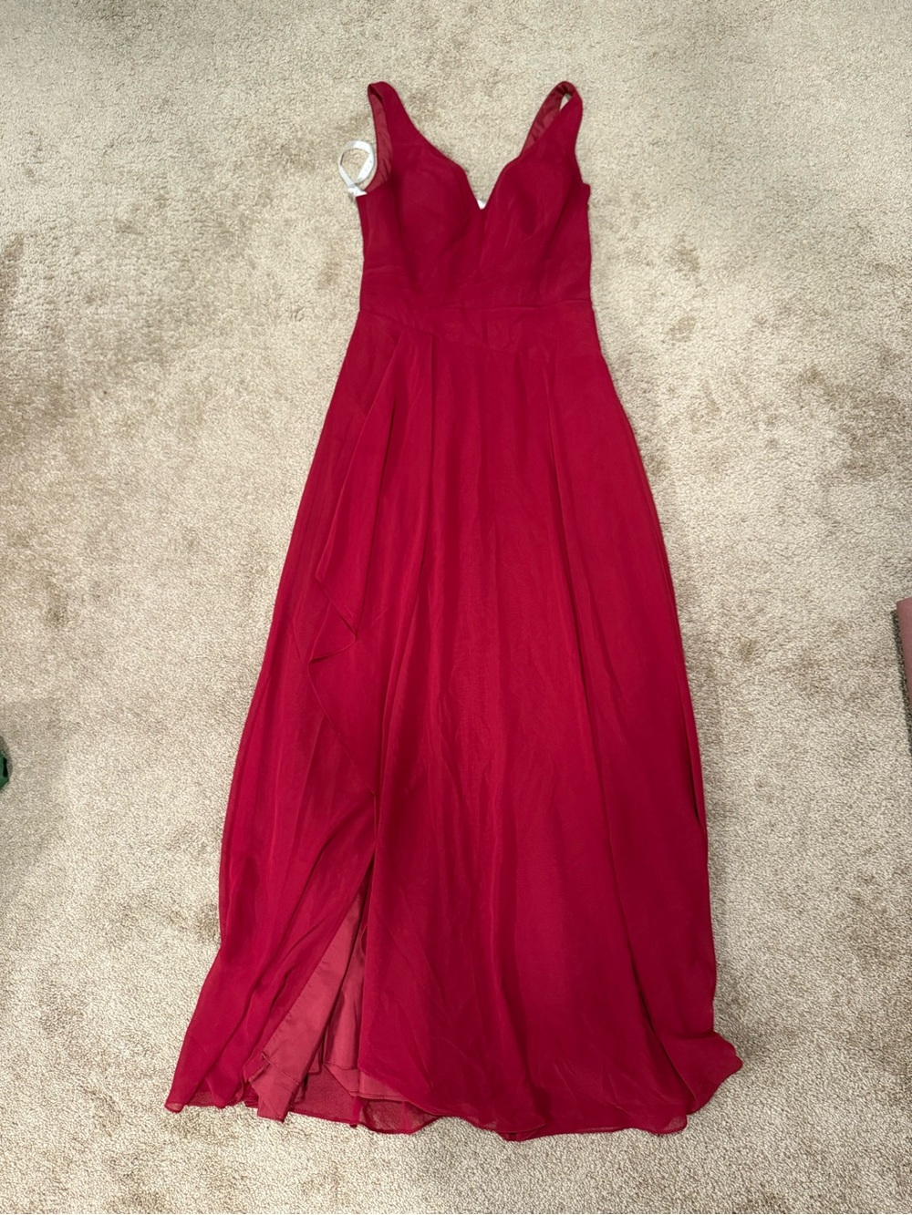 Azazie Deep Red V-Neck Sleeveless Maxi Dress